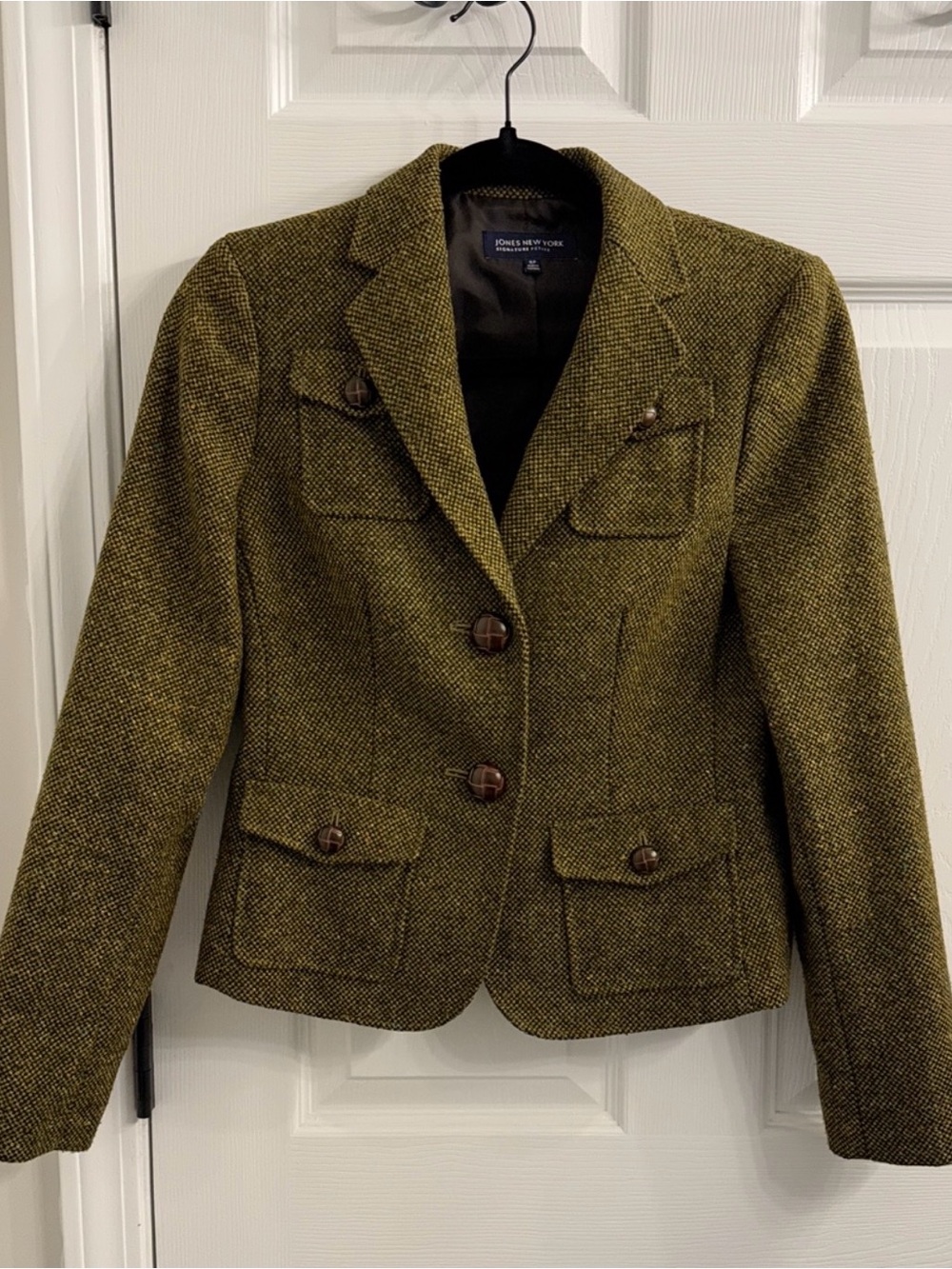 Jones New York Olive Green Tweed Blazer Jacket